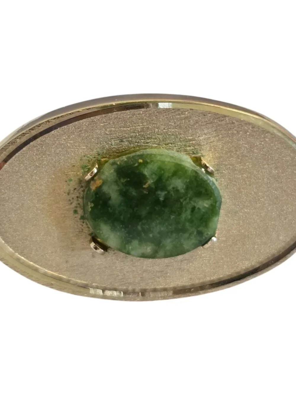 Vintage Dante Gold Tone Oval Cufflinks Green Stone 4-Prong Setting